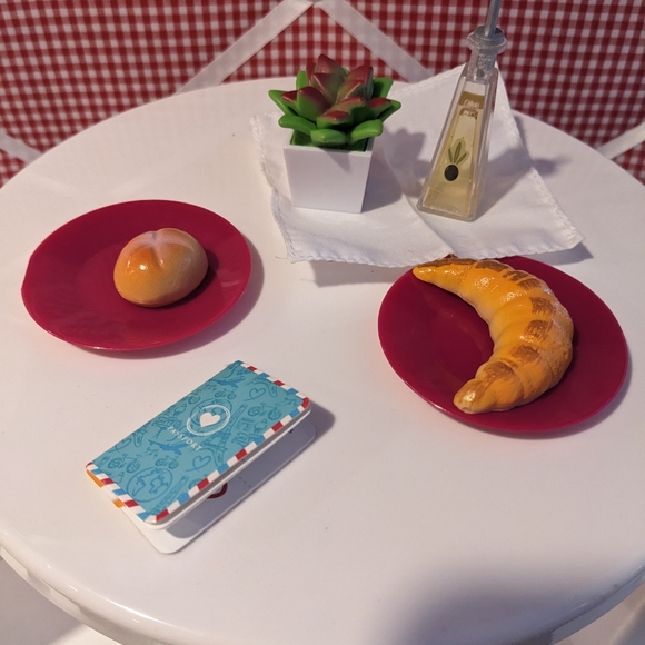 Doll Kitchen Pedestal Table Chairs Accessories 18" doll furniture food passport - Picture 2 of 4